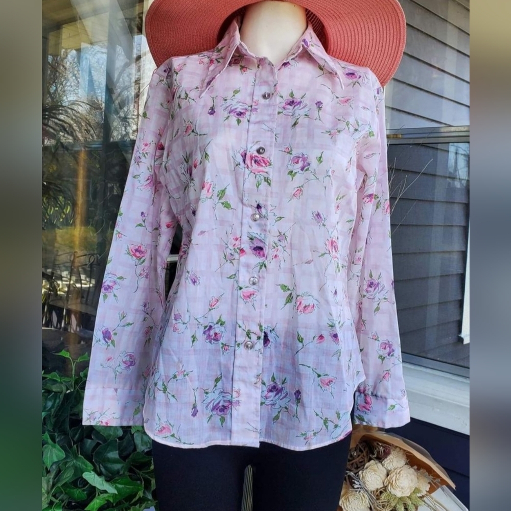 VTG Fritzi of California Rose Floral Longsleeved Buttons Up Shirt Top
